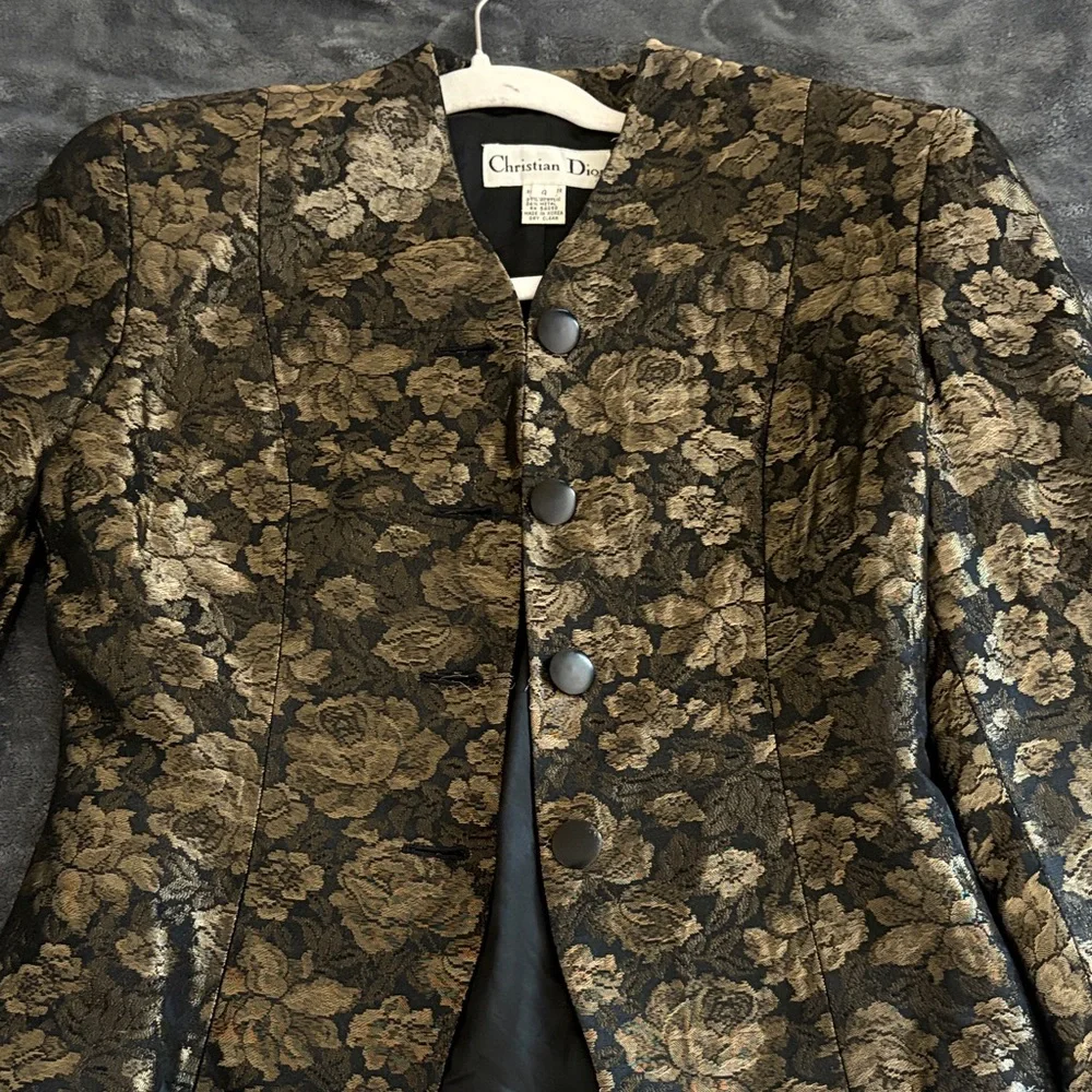 Dior Black and Gold Floral Brocade Blazer
